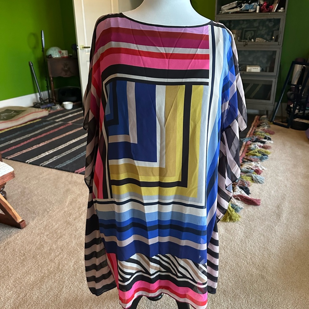Trina Turk Theodora Sheer Patterned Tunic Caftan Dress - Picture 10 of 11